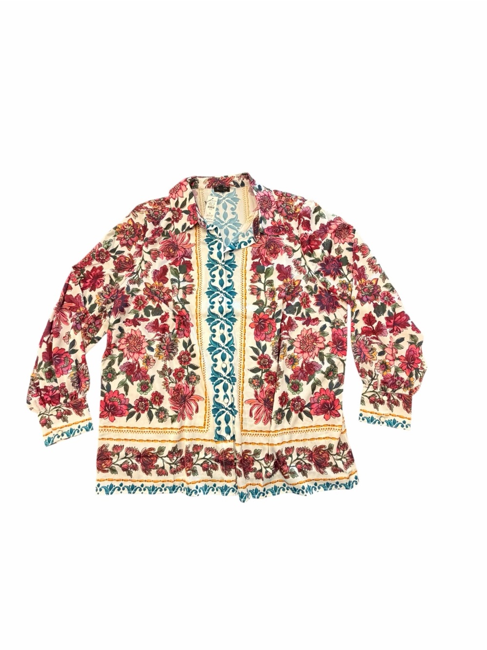 NWT Talbots Charmeuse Satin Shirt Button Top Floral Boho Coastal Vacation 1X